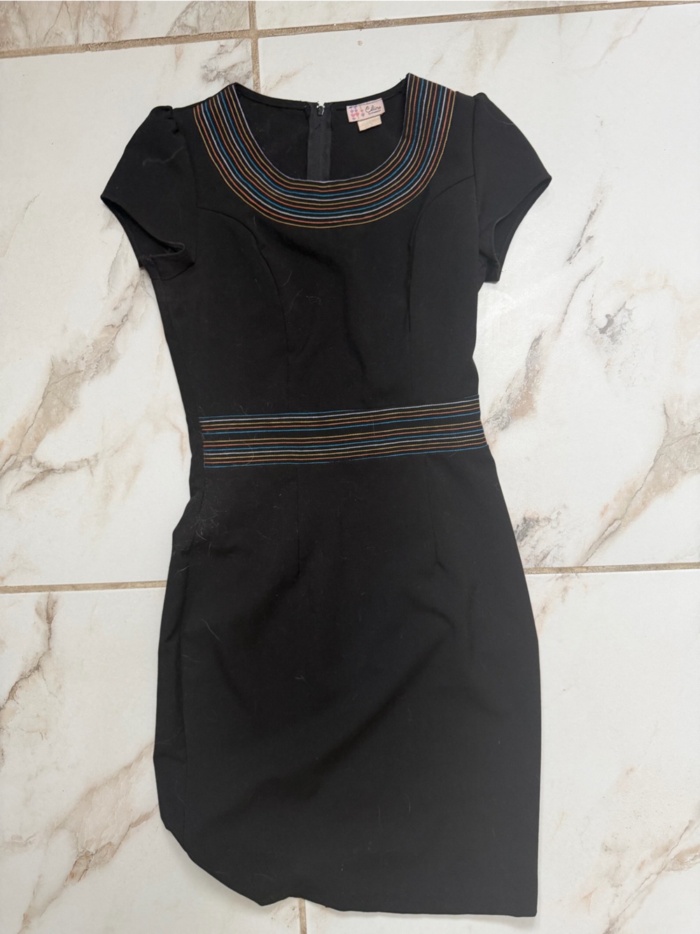 Celine Black Sheath Dress with Multicolor Stripe Trim